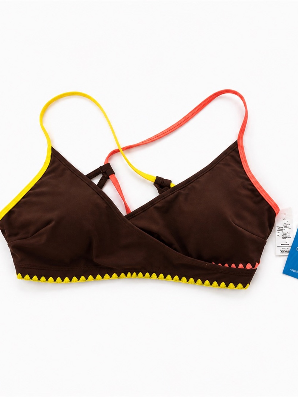 Cupshe Brown Swim Bralette with Yellow & Coral Trim
